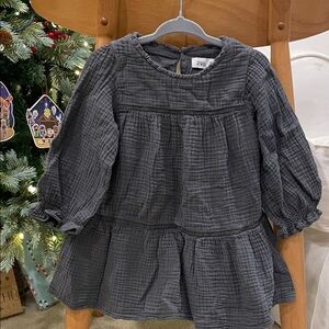 Zara Charcoal Cotton Textured Baby Dress 12-18 months